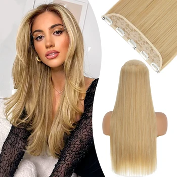 Синтетическое наращивание волос с 5 зажимами, Длинный прямой шиньон из термостойкого волокна, 22-дюймовые накладные волосы, блондинка для женской прически
