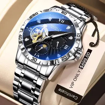 Трендовые деловые мужские наручные часы из нержавеющей стали с автоматическим механическим большим циферблатом Sport montre homme luxe часи