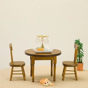 Украшение кукольного домика, мини-круглый стол и стул, набор мебели, реквизит для фотосъемки модели сцены