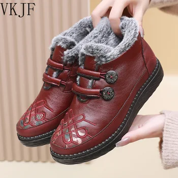 Утепленная теплая хлопчатобумажная обувь для мамы-зимы, Модные женские нескользящие зимние ботинки в стиле ретро с мягкой подошвой, Женская удобная хлопчатобумажная обувь на плоской подошве.