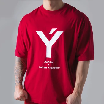 Футболка оверсайз с логотипом Y Для бега, мужская футболка для тренажерного зала, бодибилдинга, фитнеса, свободная повседневная одежда для образа жизни, мужская уличная одежда, футболка в стиле хип-хоп
