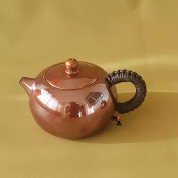 Чайник ручной работы из чистой Меди с резьбой в виде цветка, Глянцевый Высококлассный Контейнер с подарочной ручкой, Многоцелевой