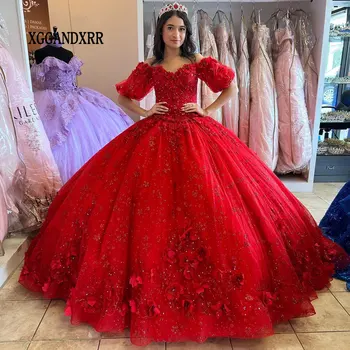 Элегантное Красное Пышное Платье 2024 Vestidos De 15 Princess Sweet 16 XV На День Рождения, Бальное Платье Бордового Цвета С Кружевными Аппликациями и 3D Цветами